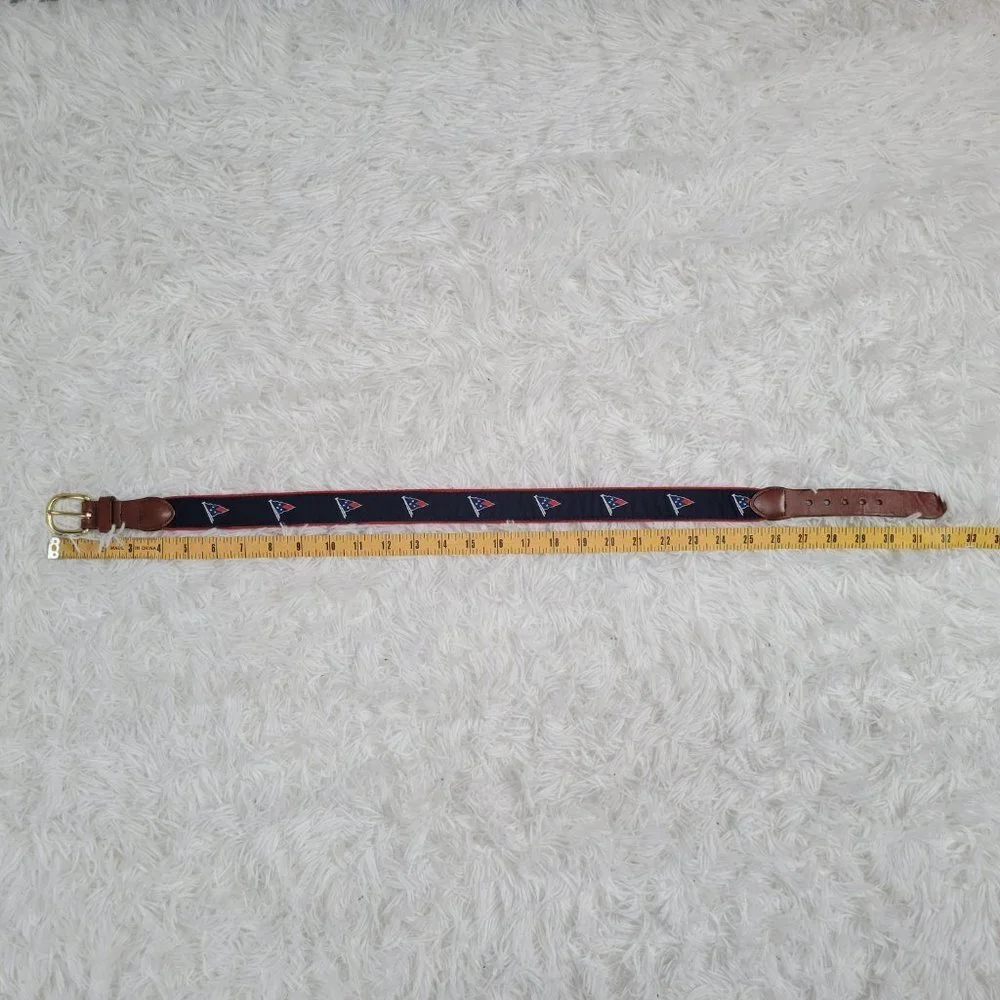 Leather Man Belt Ltd. Handmade In Essex CT Blue Nautical Flag - Size 28